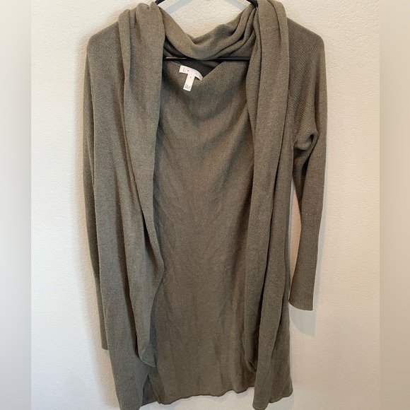 Leith Olive Green Extra Long Shawl-Collar Women’s Cardigan Size Small - Picture 2 of 7